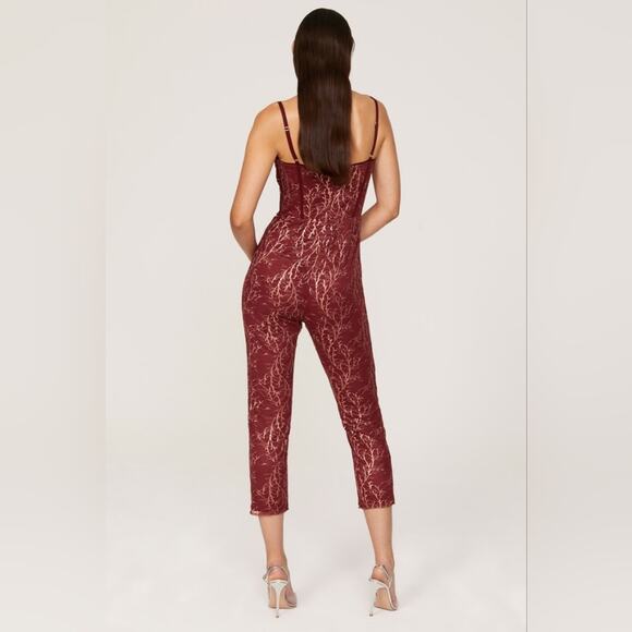 Rtr sz0 Katie May Venus Jumpsuit red wine lace gold shimmer metallic skinny 1 PC - Picture 3 of 13